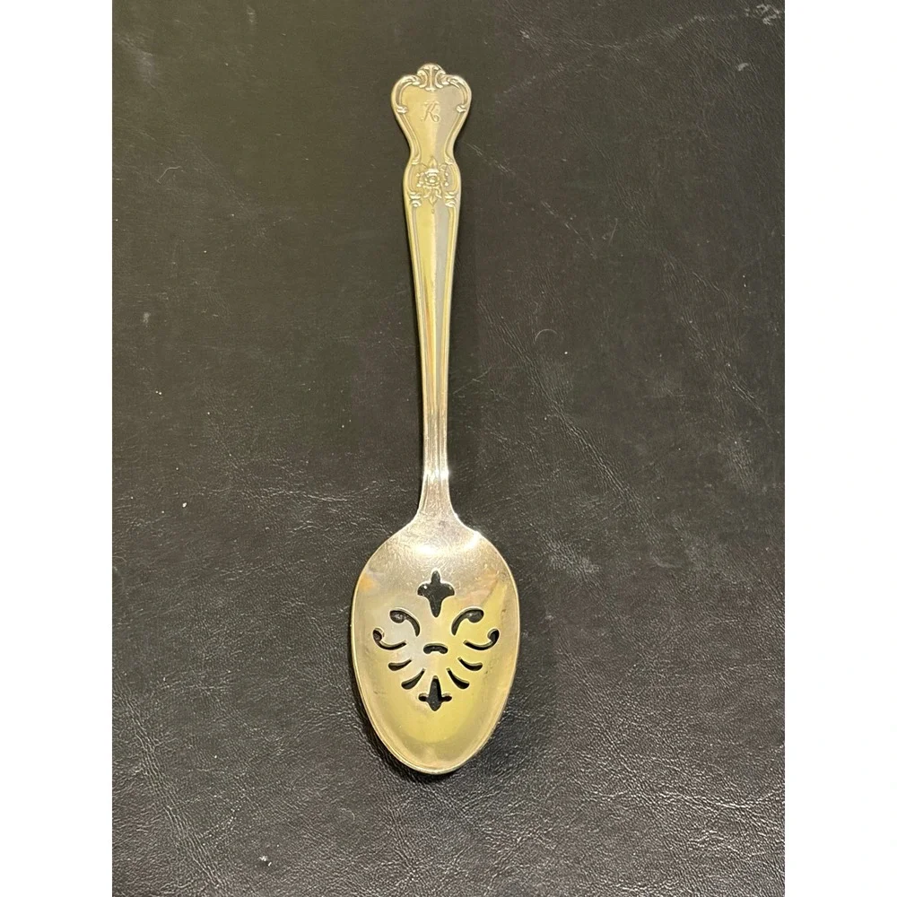 Old Company Plate Signature Silverplate slotted serving spoon with ENGRAVED 